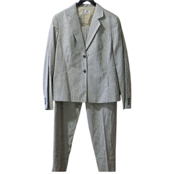 Berry Bicken Vintage Green Striped Pant Suit 12 - Picture 1 of 15